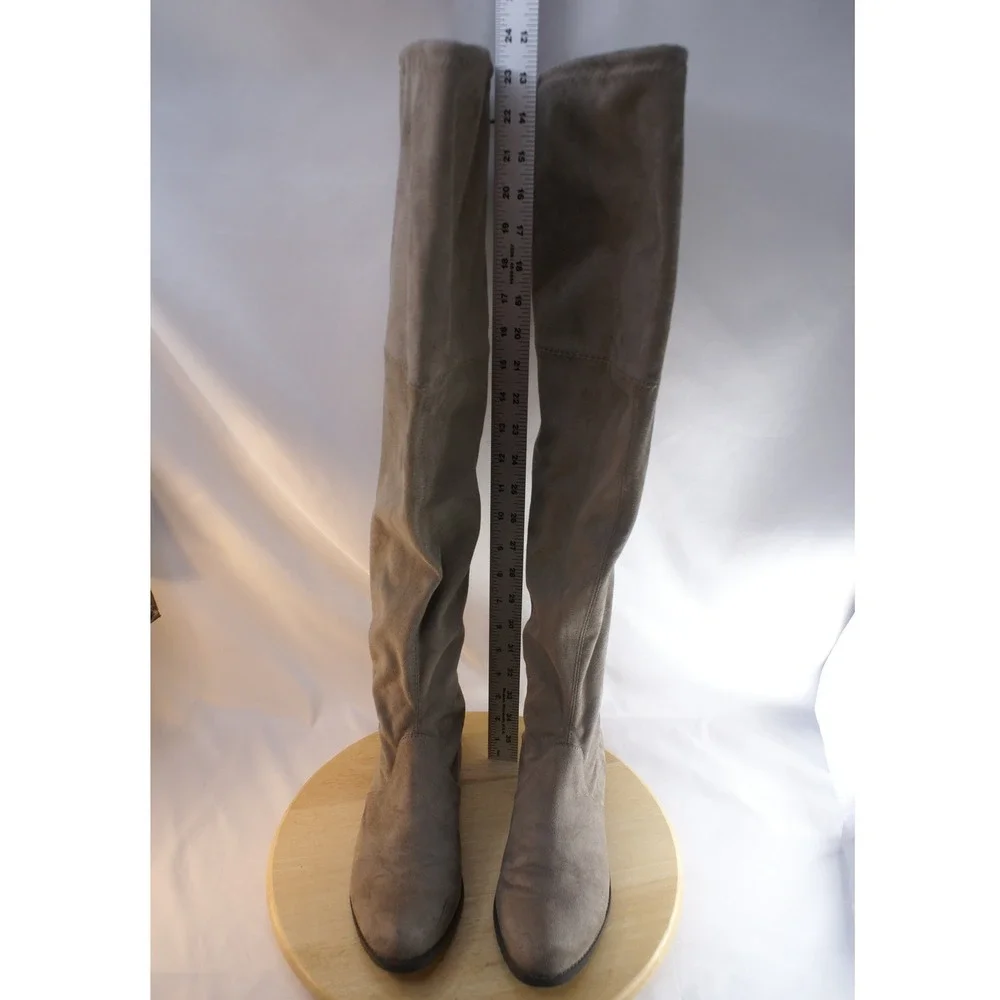 Unisa Divan Taupe Grey Faux Suede Over The Knee Flat Boots Womens 9M Tie Back